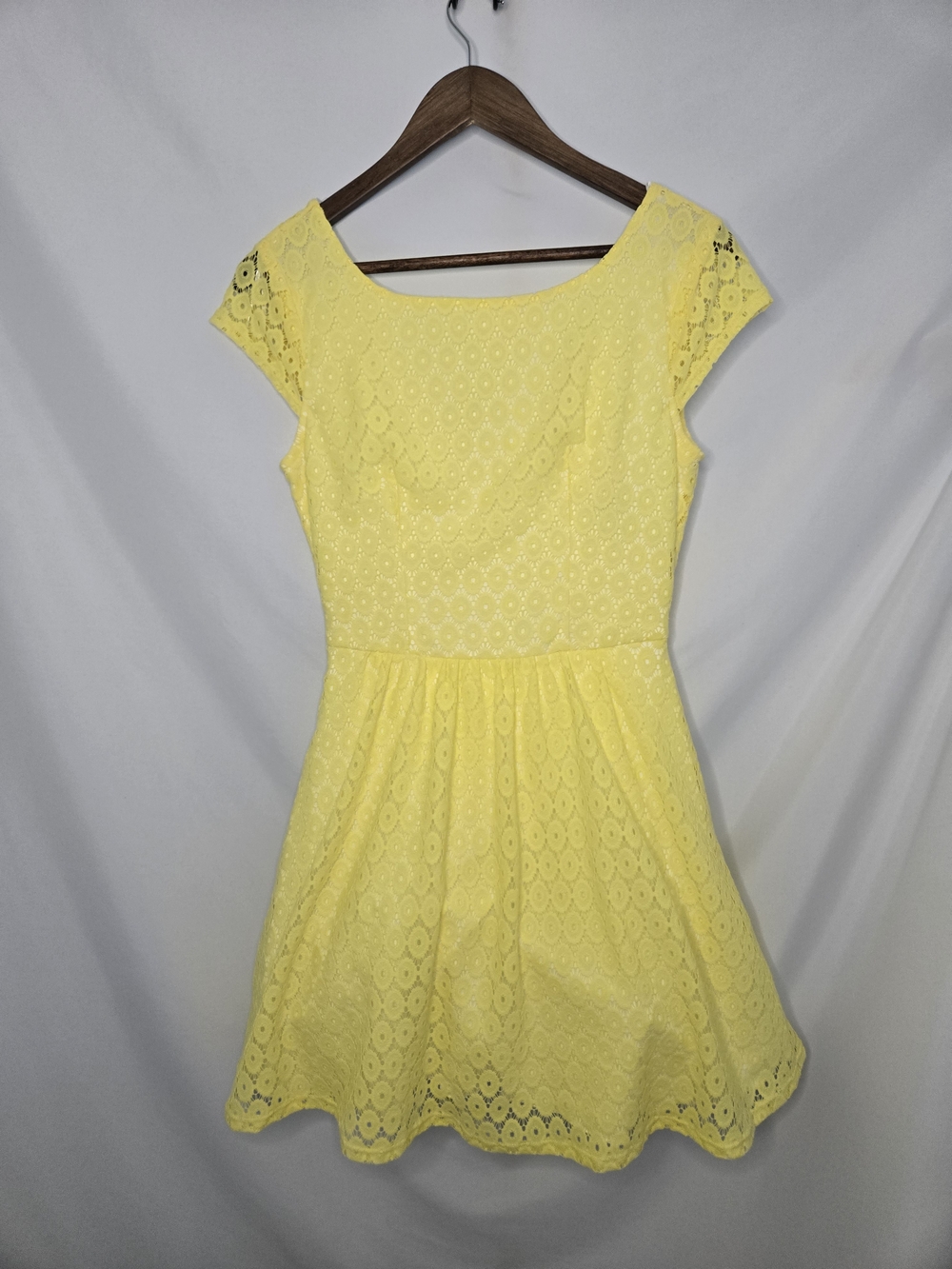 B Darlin Yellow Lace Fit & Flare Mini Dress